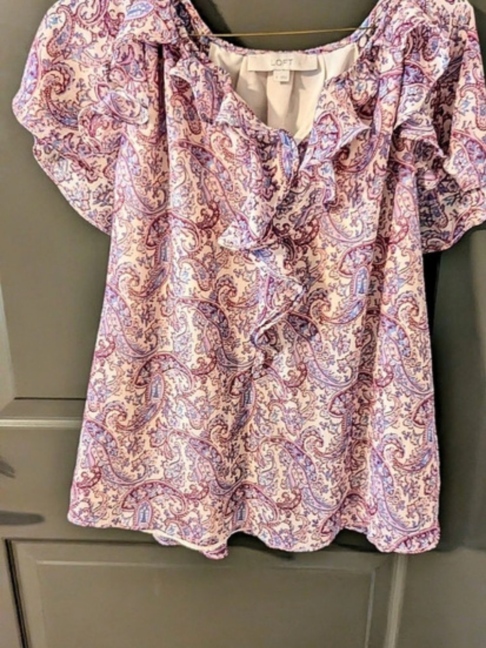 LOFT Paisley Ruffle Blouse in Pink & Purple Size